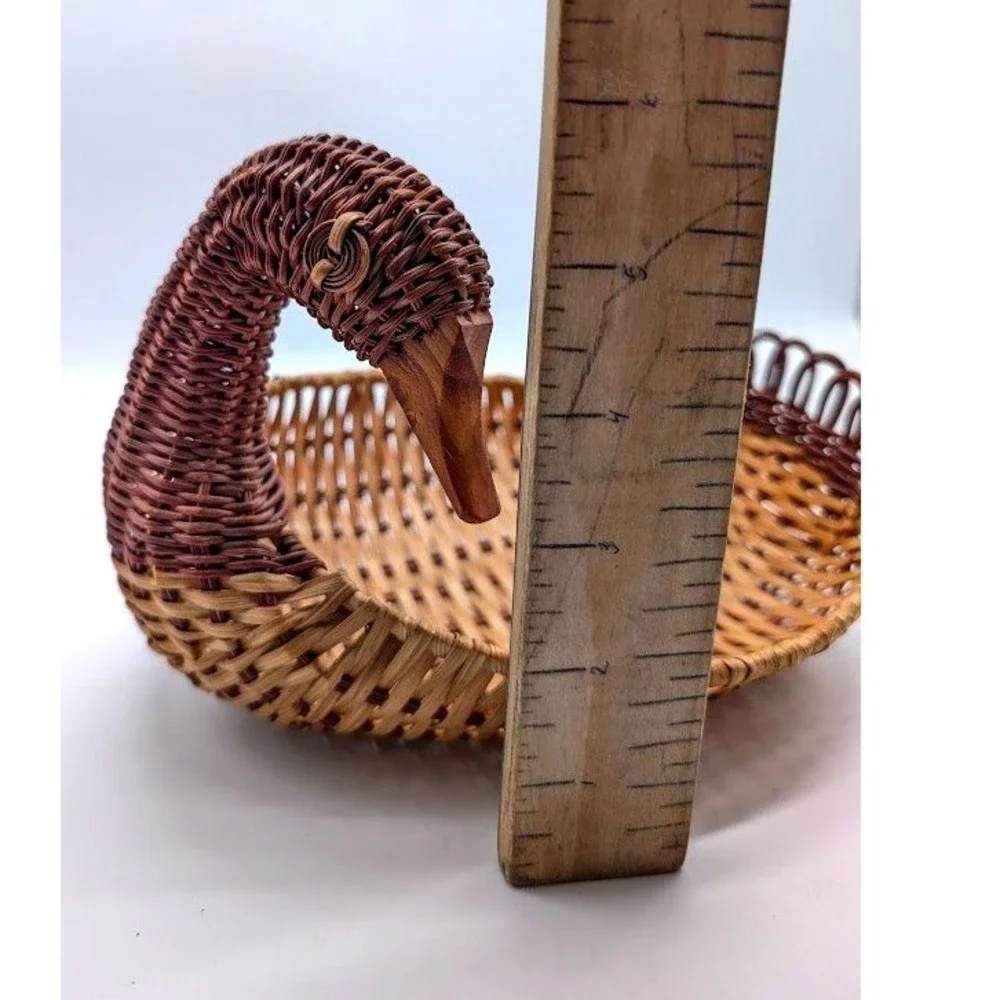 Vintage Woven Wicker Rattan Duck Basket 8x7x6 Catchall Keys Boho Farmhouse Cabin